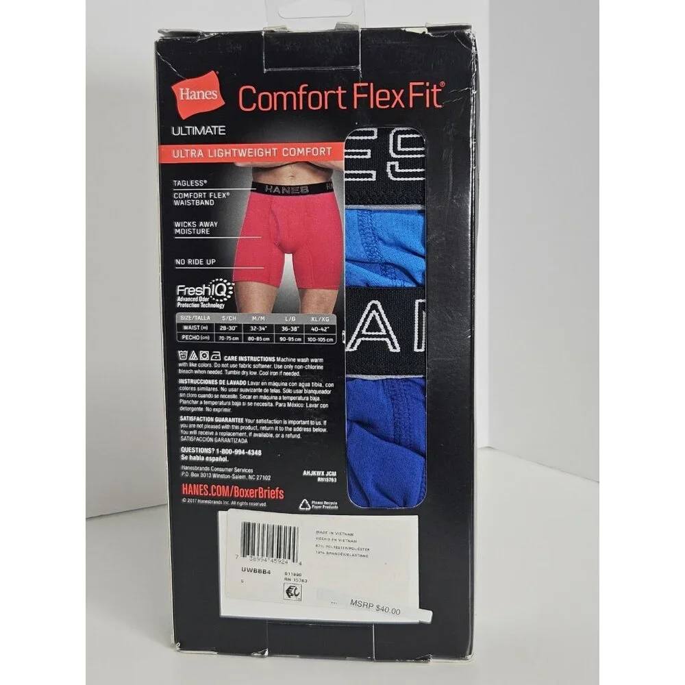 Hanes 4-Pack Boxers S 28-30 Ultimate Men' Comfort Flex Fit Ultra Soft Black/Grey